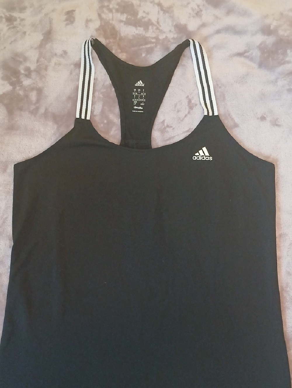 Adidas Black Racerback Tank with White Striped Straps Womens Large